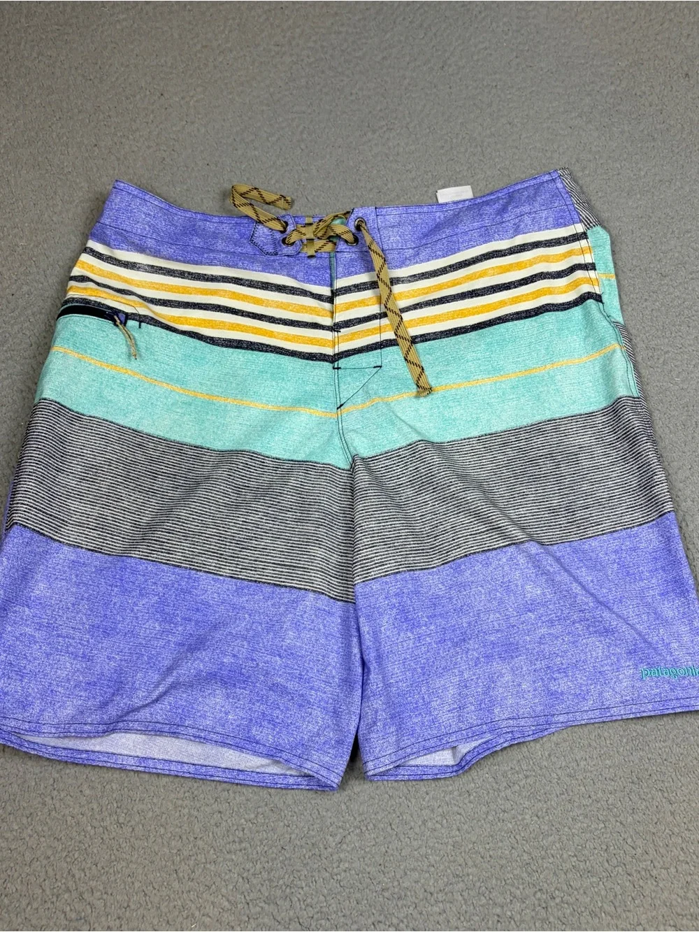 Patagonia Board Shorts Men’s 36 Multicolor Striped Drawstring Swim Beach